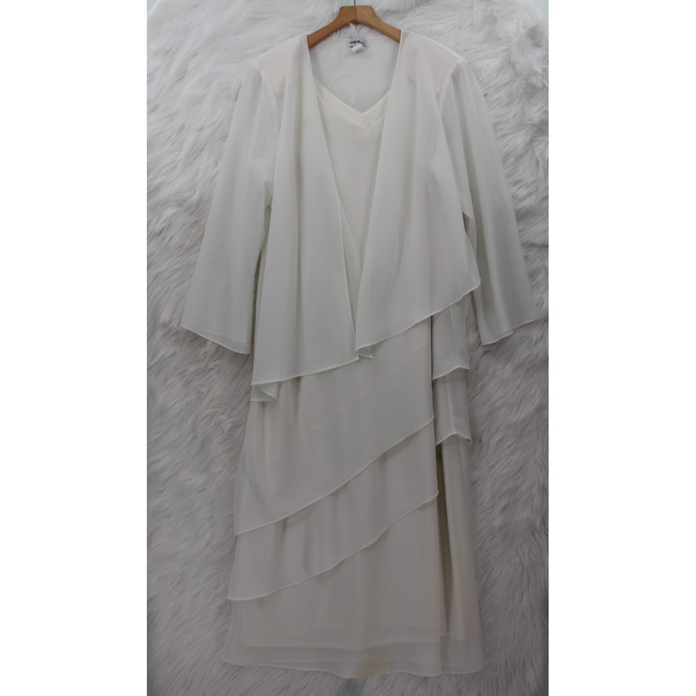 JBS Dress 20W Dress Jacket Set Tiered Ivory Wedding Minimalist Beach Lightweight